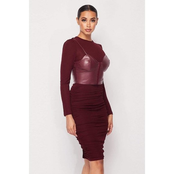 Faux Leather Corset Dress-Plum - Picture 6 of 11